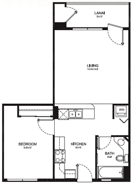TYPE B - 1 BEDROOM 1 BATH - 652 Total Square Feet - 578 sq. ft Living Area - 74 sq. ft. Lanai
